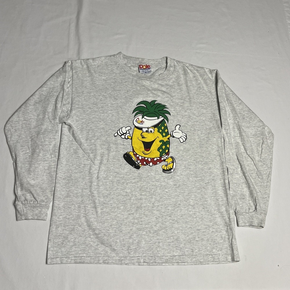 Vintage Dole Hawaii T-shirt Size M Hug a Pineapple Gray Logo Mascot Long Sleeve